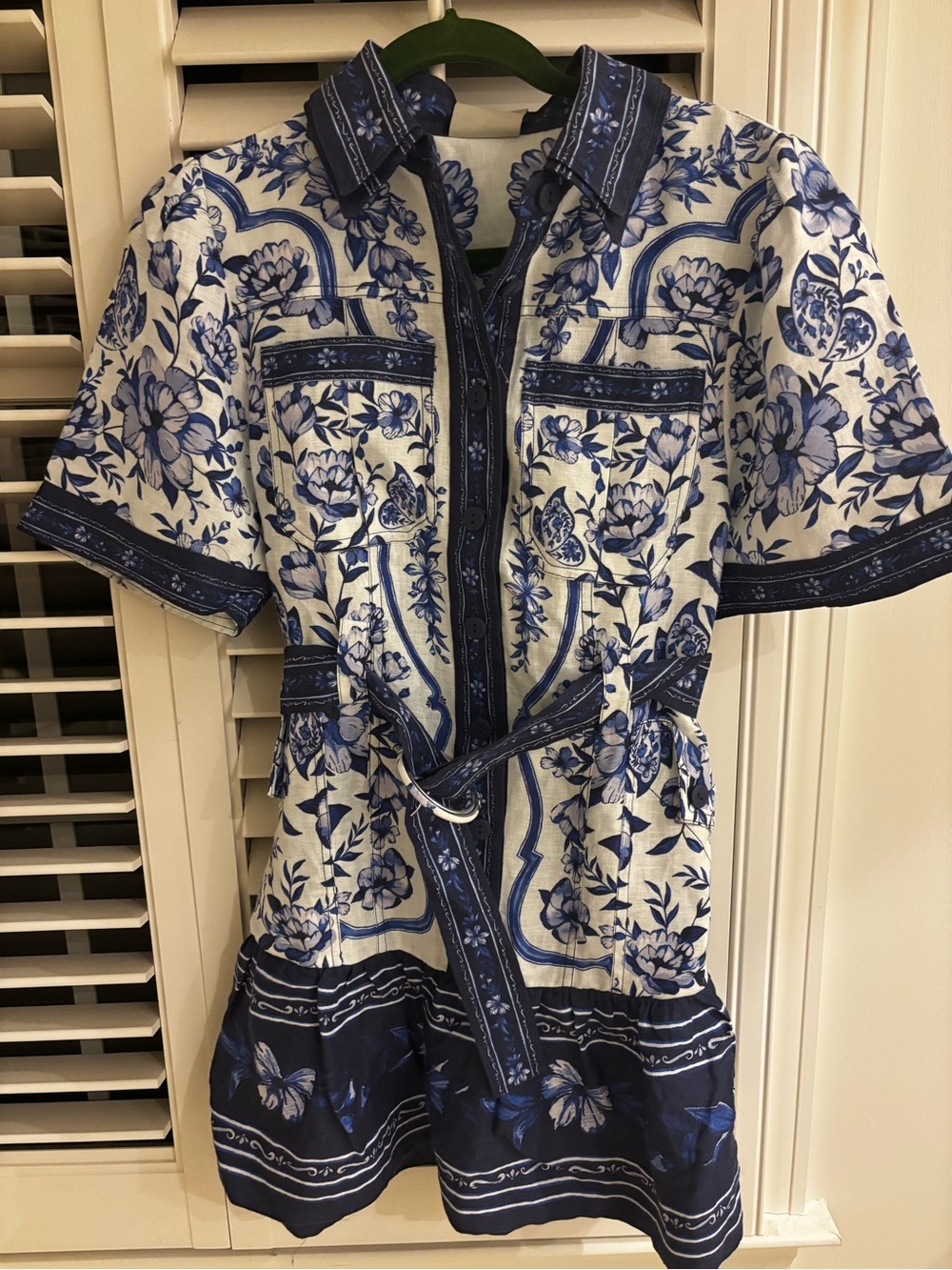 Farm Rio Blue & White Floral Belted Short Dress - Picture 3 of 5